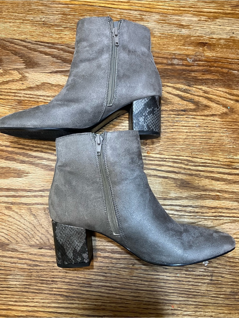 Bandolino Gray Suede Ankle Booties with Textured Block Heel